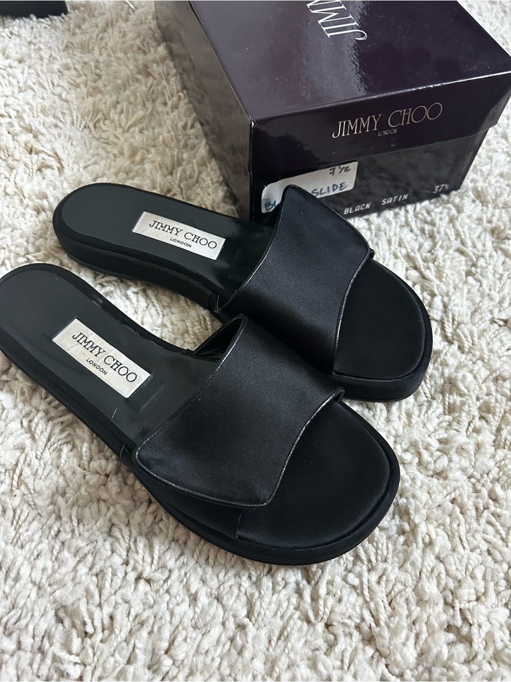 Jimmy Choo Black Satin Slide mule Sandals - Women